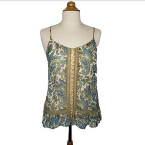 Fire Los Angeles Paisley Ditzy Floral Semi Sheer Lace Trim Babydoll Tank Y2K 90s